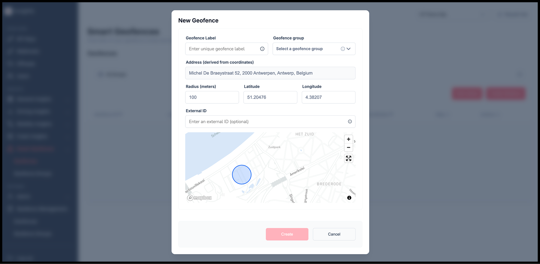 Defining a geofence in the Insights Control Tower